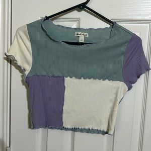 Blue, purple and white cropped top